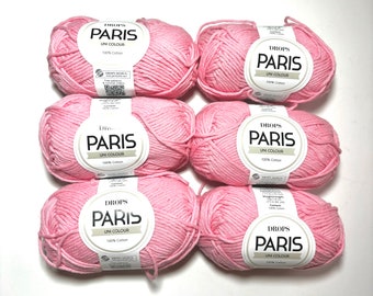 Drops Yarn Pink, 6 Skeins Paris Drops Yarn, 100% Cotton Yarn, Knitting, Crochet