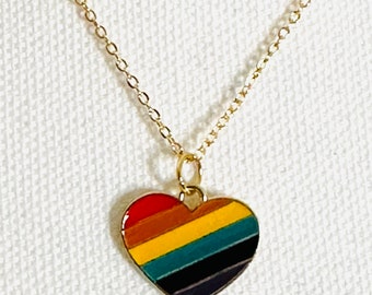 Heart Necklace, Rainbow Heart Necklace, 18 inch Necklace, Show Your Pride Necklace