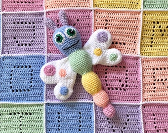 Rainbow Baby ABC Blanket with Rainbow Butterfly, Stuffed Butterfly, Baby or Toddler Blanket, Rainbow Baby Gift