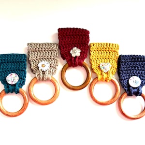 Crocheted Towel Holder, Many Colors to Choose From, Kitchen Towel Hanger, Wooden Ring Towel Holder, Kitchen Accessories, Kitchen Decoration