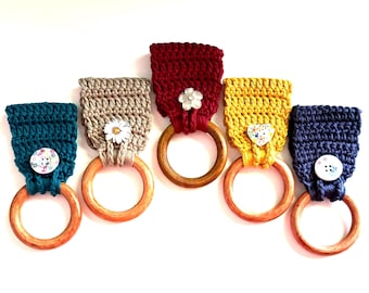 Crocheted Towel Holder, Many Colors to Choose From, Kitchen Towel Hanger, Wooden Ring Towel Holder, Kitchen Accessories, Kitchen Decoration