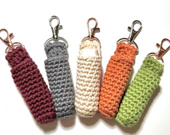 Crocheted Lip Balm Holder, Many Colors to Choose From, Clip On Lip Gloss Holder,  Clip On Lip Balm Case,  Vaseline Holder, Stocking Stuffer