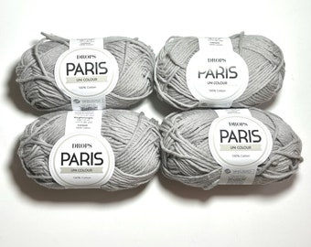 Drops Yarn Gray, 4 Skeins Paris Drops Yarn, 100% Cotton Yarn, Knitting, Crochet