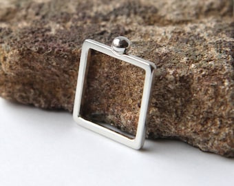 Fine Silver Square Ring with bead. Geometric Stack Ring. Simple Modern Everyday Ring. Handmade recycled silver jewelry. Gift for her.