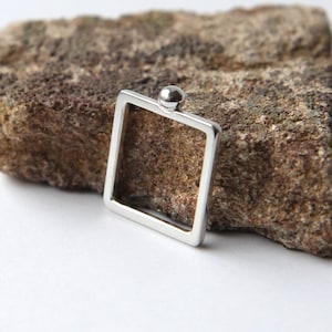 Fine Silver Square Ring with bead. Geometric Stack Ring. Simple Modern Everyday Ring. Handmade recycled silver jewelry. Gift for her.