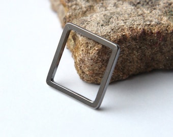 Fine Dark Silver Square Ring. Geometric Stack Ring. Simple Modern Everyday Ring. Handmade recycled silver jewelry. Gift for her.