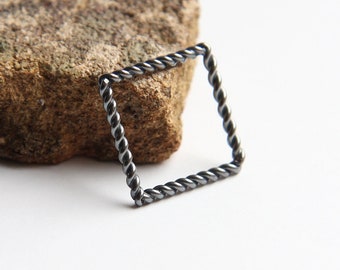 Fine Twisted Dark Silver Square Ring. Geometric Stack Ring. Simple Modern Everyday Ring. Handmade recycled silver jewelry. Gift for her