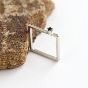 Fine Silver Square Ring with zircon. Geometric Stack Ring. Simple Modern Everyday Ring. Handmade recycled silver jewelry. Gift for her