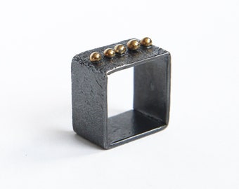 Silver Square Statement Ring SQUAREish. Melted texture silver ring made of recycled silver. Bold statement handmade ring. Gift for her