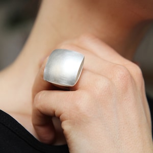 Handmade Sterling Silver Square Statement Ring: Geometric Pillow Design
