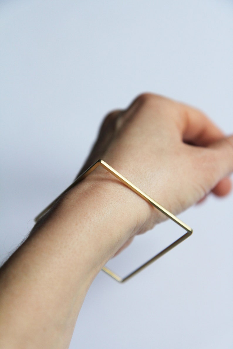 Square modern bangle gold bracelet gold bracelet femme anniversary gift jewelry image 2