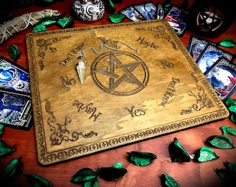 Laser engraved Pendulum Board - occult paganism wicca divination magic witchcraft medium divining dowsing