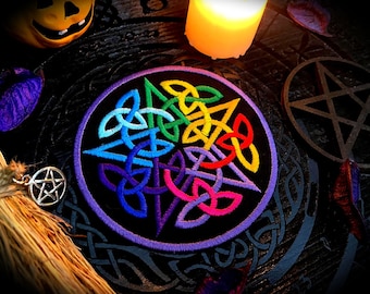 IRON ON Embroidered patch "Rainbow Pentacle" - wicca wiccan witch magic witchcraft embroidery pagan symbolism paganism