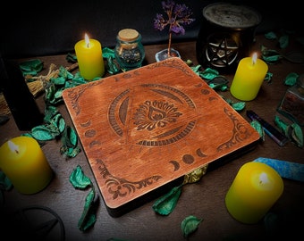 Hexen Runen mit Box - heidnisches Heidentum Hexe Hexerei Esoterik Lasergravur Brandmalerei Weissagung Wicca Wicca