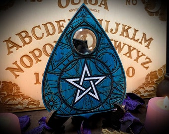 Engraved Wooden Planchette for Ouija Board "Turquoise Pentacle" esotericism paganism pagan witch witchcraft wicca ouijaboard