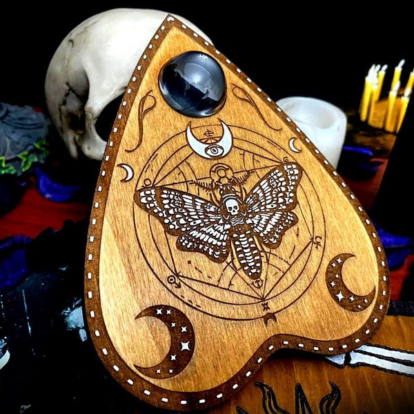 Planchette in legno pirografata "Death's Head Moth" - esoterismo paganesimo strega stregoneria wicca ouijaboard ouijaplanchette ouija falena