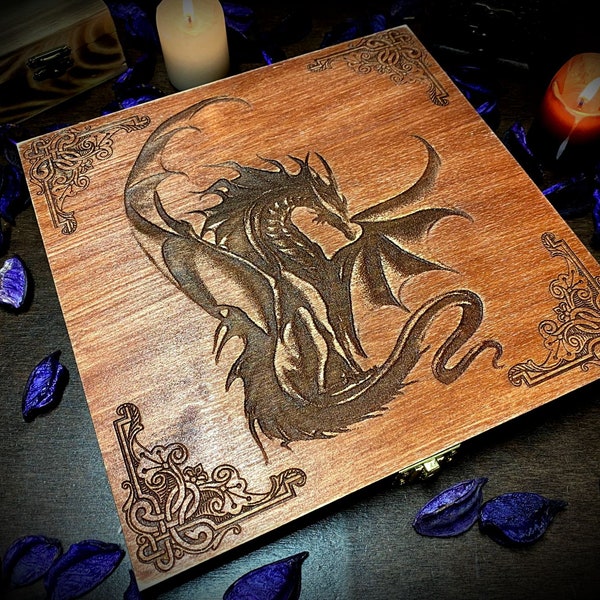 Futhark Runen-Set „Dragon' Soul“ mit Box-Set – heidnisches Heidentum, Hexe, Hexerei, Esoterik, lasergravierte Wahrsagerei, Wicca, Wicca