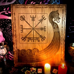 Laserpyrographiertes Gemälde „Vegvisir“ – heidnisches Heidentum, Hexe, Hexerei, Esoterik, lasergravierte Brandmalerei, Wahrsagerei, Odin, Wicca