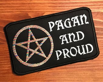 IRON ON Embroidered patch "Pagan & Proud" - wicca wiccan witch magic witchcraft embroidery pagan symbolism paganism pentacle