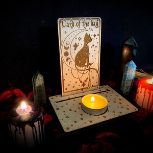"Mystieke kat" Tarot/Oracle Base - Wicca Wicca Hekserij Hekserij Tarot Heidendom Pagan Pyrography Kat Maanstanden
