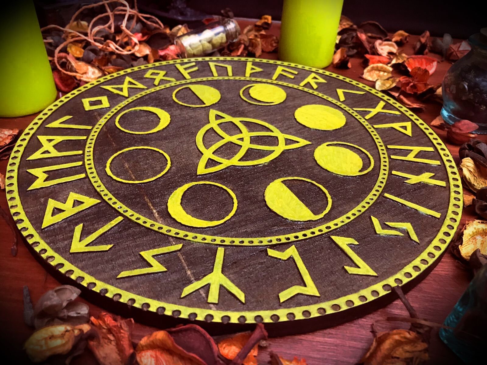 Altar Table With Moon Phases and Futhark Runes, Laser Engraved on ...