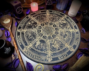 Wheel of the Year engraved on poplar wood "Black" version - wicca wiccan witch magic witchcraft wood pyrography pagan symbolism paganism