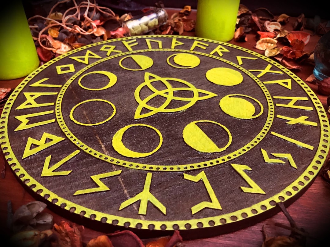 Altar Table With Moon Phases and Futhark Runes, Laser Engraved on ...