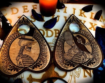 Engraved Wooden Planchettes for Ouija Board "Mr&Mrs Muerte" paganism pagan witch witchcraft wicca ouijaboard ouija wiccan samhain halloween