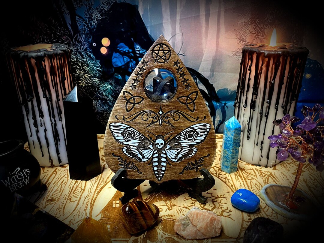 Engraved Wooden Planchette for Ouija Board "Mystifying Death's Head Moth" paganism pagan witch witchcraft wicca ouijaboard ouija wiccan