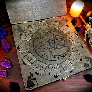 Heksen runen met box set - heidens heidendom heks hekserij esoterie laser gegraveerd pyrografie waarzeggerij wicca wiccan