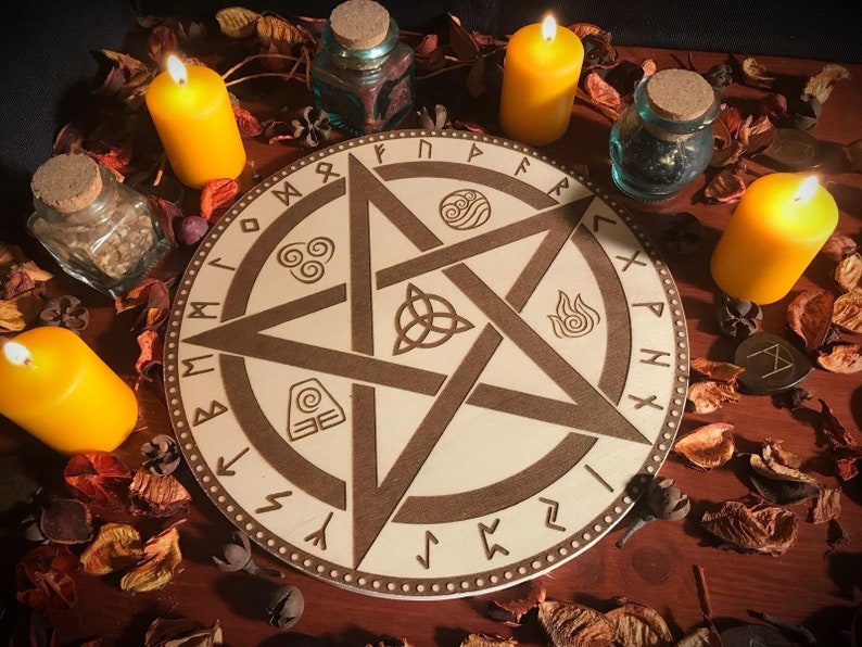 Set 4 Sottobicchieri Wicca Occult Divination Witchcraft: Tema Stregoneria, Retro In Sughero - 2