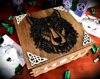 Hand painted and laser engraved poplar wooden box - Esotericism Witch Witchcraft Wicca Wiccan Tree of Life Pagan Box Chest Magic