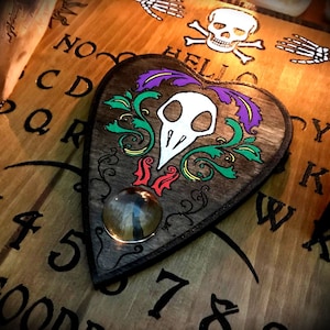 Engraved Wooden Planchette for Ouija Board "Raven Skull"  esotericism paganism pagan witch witchcraft wicca ouijaboard ouijaplanchette crow