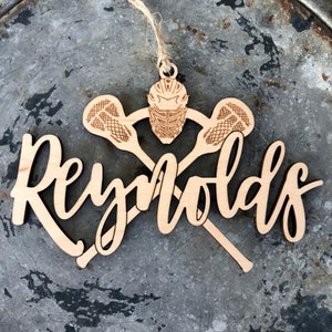 Personalized Lacrosse ornament, name tag, room decor, for lacrosse lovers. Gift for lacrosse coach or team. Laser cut ornament.