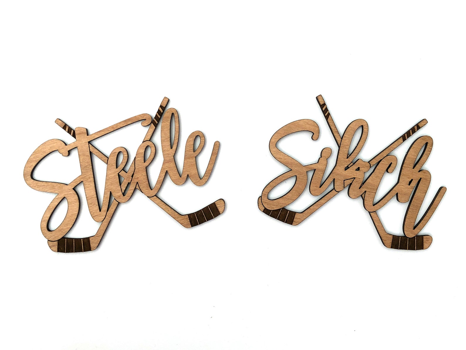 Personalized double hockey sticks ornament name tag room Etsy