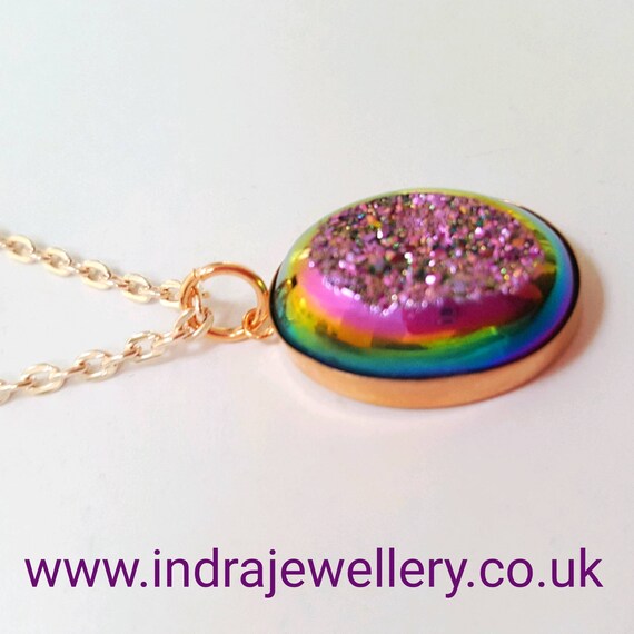 Rainbow Druzy Necklace Rose Gold Oval - Oval Druzy Pendant Necklace Rainbow Druzy Necklace Rose Gold Oval - Oval Druzy Pendant Necklace