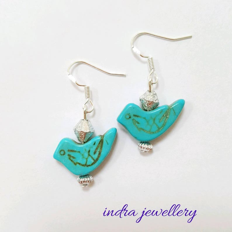 gemstone jewelry howlite bird earrings Turquoise bird earrings gemstone bird earrings turquoise jewelry bird earrings bird jewelry