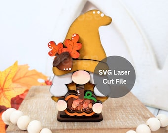 Herbst Gnom mit Kürbis Shaker SVG Laser Cut-Datei für Glowforge oder Laser Cutter, Herbst Gnom Shelf Sitter für Herbst Tiered Tablett Dekor