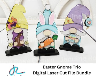 Easter Gnome Trio SVG Laser Cut Files Bundle for Laser Cutter or Glowforge, DIY Wooden Standing Spring Tiered Tray Decorations, Gnome Decor