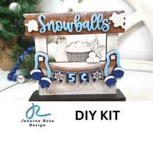 Snowballs Stand DIY Kit, Unfinished Wooden Interchangeable Stand for Winter Decorations, Snowball Bucket, Snowman and Snowflake Shelf Sitter