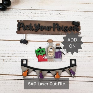 ADDON: Pick Your Poison SVG Laser Cut File for Glowforge or Laser Cutter, Wood Interchangeable Market Stand Shelf Sitter for Halloween Decor