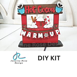 Hot Cocoa Stand DIY Kit, Unfinished Wooden Interchangeable Food Stand for Hot Chocolate Bar Decorations, Christmas or Winter Shelf Sitter