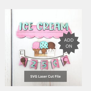 アドオン アイスクリーム スタンド SVG レーザー カット ファイル (レーザー カッターまたは Glowforge 用)、木製季節の棚シッター用交換可能なフード スタンド