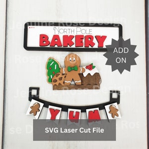 ADD-ON: North Pole Bakery Stand SVG Laser Cut Files for Laser Cutter or Glowforge, Interchangeable & Reversible Gingerbread Shelf Sitter