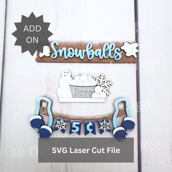 ADD-ON: Snowball Bucket Stand SVG Laser Cut Files for Laser Cutter or Glowforge, Interchangeable & Reversible Snowman and Snow Shelf Sitter