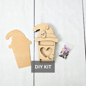 Witch Coffee Shaker DIY Kit, Unfinished Wooden Togo Coffee Cup Shaker Sign with Witch Hat, Skull and Spider for Halloween Shelf Sitter Decor