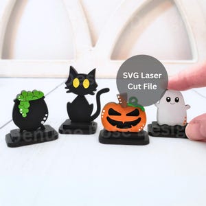 Winzige Halloween Shelf Sitter SVG Laser Cut Dateien für Glowforge oder Laser Cutter, Mini Waldzwerge Zubehör oder Gruselige Herbst Schrott Busters SVG