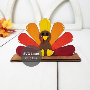9" Turkey SVG Laser Cut File Bundle for Laser Cutter or Glowforge, Layered Wooden Sitting Turkey Shelf Sitter for Thanksgiving Decorations