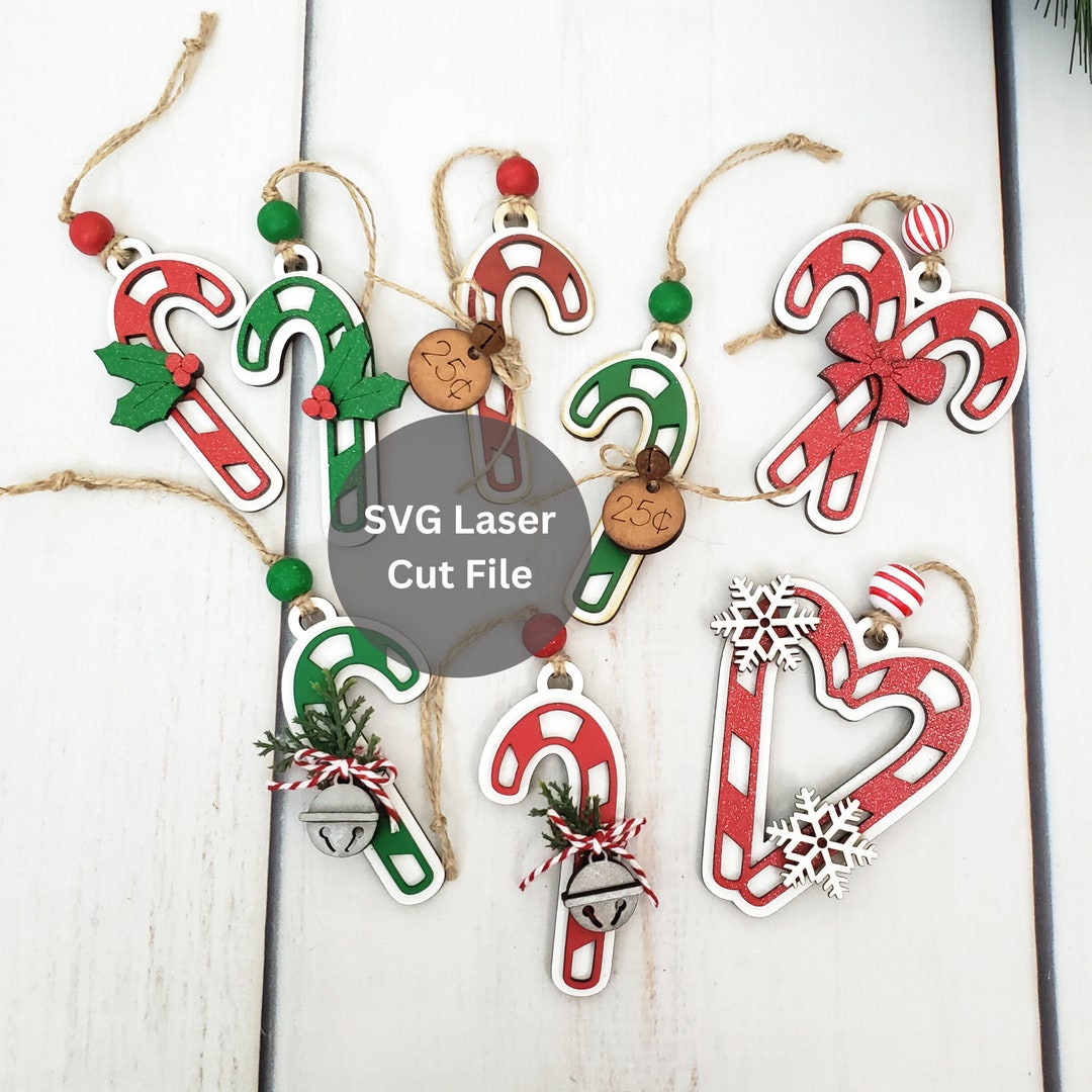 Candy Cane Ornaments SVG Laser Cut File Bundle for Laser Cutter or ...