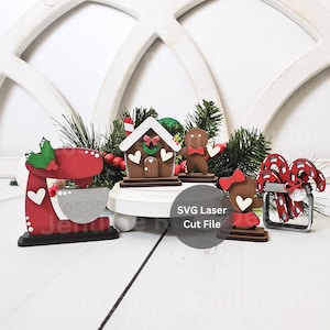 Mały zestaw do siadania na półce z piernika SVG Plik do cięcia laserowego dla Glowforge lub plotera laserowego, miniaturowy słoik na cukierki i mikser świąteczny Scrap Buster